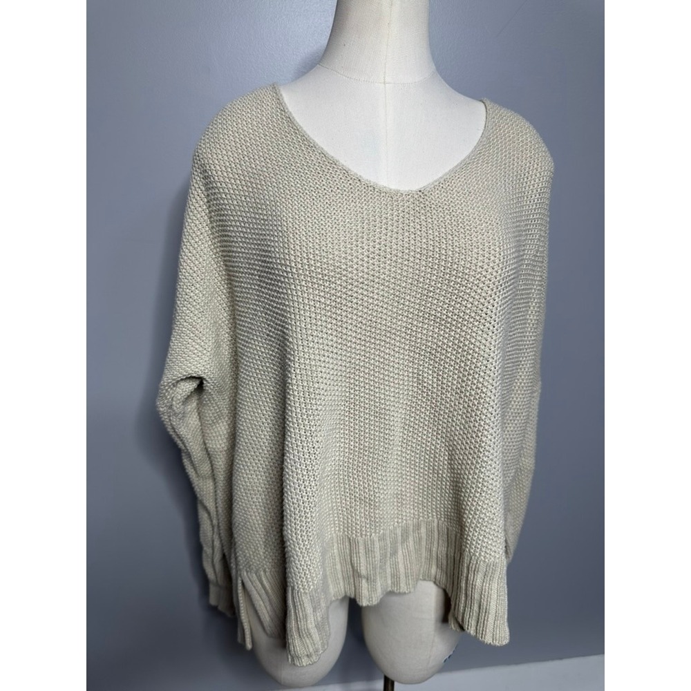 Lucky Brand Womens XL Oatmeal Beige Shaker Knit V-Neck Sweater 7WP5056